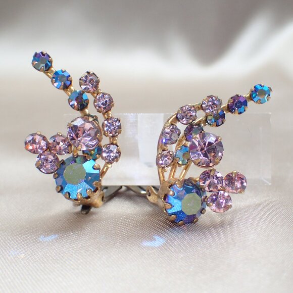 Austrian AB Floral Spray Clip ons - Picture 1 of 10